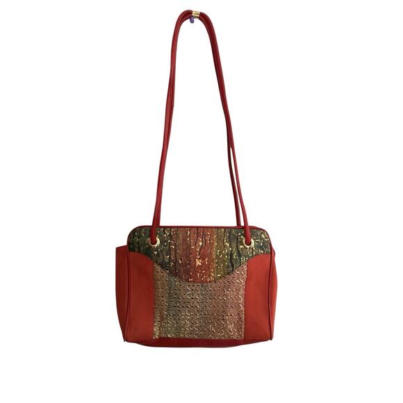 Tres Zeta Abstract Art Red Suede Leather Crossbody Handbag Purse Italy Vintage - Picture 1 of 11
